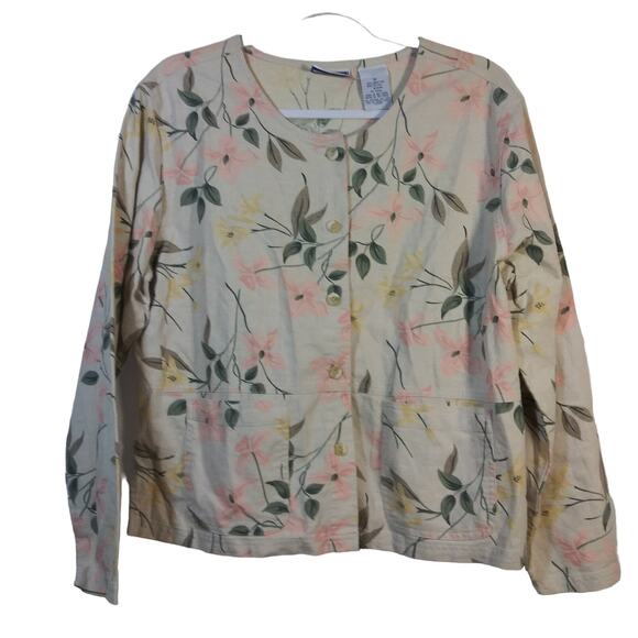Erika & Co Vintage Neutral Floral Linen Jacket Shacket Cottage Size M - Picture 1 of 10